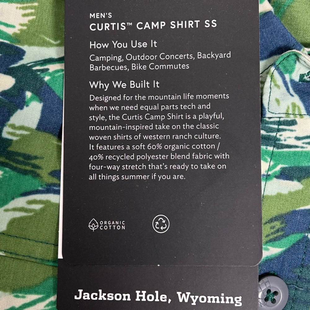 Stio Curtis Camp Shirt Green Lakeside Pine Brushstroke Camo Short Sleeve Mens M - Picture 10 of 11